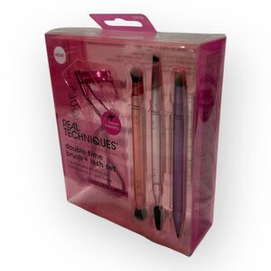 Real Techniques Double Time Brush + Lash Set – 3 Dual-Ended Brushes + Curler NEW